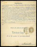 ÁRVAPOLHORA 1895. Zárt Díjjegyes Távirat Lap Nemesztóra Küldve  /  Sealed Stationery Telegraph Card To Nemesztó - Used Stamps