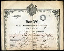 SZOMBATHELY 1853. Szignettás útlevél, Lukinich Pál Részére Kiállítva  /  Signed Passport Issued For Pál Lukinich - Briefe U. Dokumente