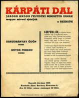 1938. Kárpáti Dal, Irredenta Dalfüzet  /  Irredenta Song Booklet - Unclassified