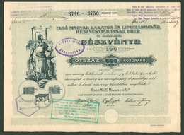 EGER Első Magyar Lakatos és Lemezárugyár Részvény 1920  /  First Hun. Locksmith Share - Unclassified