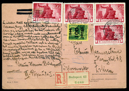BUDAPEST 1945.12.Ajánlott Infla Levlap Csehszlovákiába Küldve / 029 Period5 To Czechoslovakia Registered Postcard 4x300P - Covers & Documents