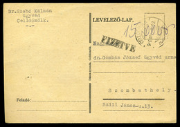 CELLDÖMÖLK 1946.03. Infla Levlap Kp. Bérmentesítéssel Szombathelyre Küldve / Postcard Cash Payment 15000P Celldomolk To  - Covers & Documents