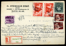 BUDAPEST 1946.03. Dekoratív, Helyi Ajánlott Infla Levlap / Period9 Local Registered Postcard 6 Stamps Budapest - Covers & Documents