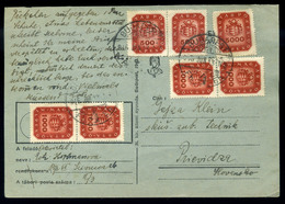 BUDAPEST 1946.06.13. Infla Levlap Csehszlovákiába Küldve / Period19 To Czechoslovakia Postcard 7 Stamps Budapest To Prie - Briefe U. Dokumente
