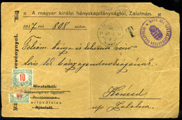 ZALATNA 1917. Levél Előlap Kenésdre Küldve , Felezett Portóbélyeges Portózással!  /  Letter Front To Kenésd, Halved Post - Usati