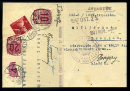 ESZENTES 1947. Kézbesítési ív Békéscsabára Küldve, 3 Bélyeges Portózással, Közte Felezés!  /  Delivery Form To Békéscsab - Covers & Documents