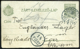 BUDAPEST 1914. 6f Zárt Díjjegyes Lap  Egerbe Küldve 14 Fillér Portóbélyegzéssel  /  6f Sealed  Stationery  Card To Eger  - Used Stamps