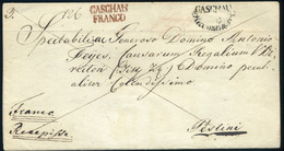 KASSA 1837. Dekoratv Franco Levél Fekete "CASHAU Recomendirt" és Piros "CASHAU FRANCO" Bélyegzéssel Pestre  /  1837 Deco - ...-1867 Prephilately