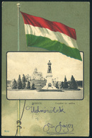 GÖDÖLLŐ 1902. Erzsébet Királyné Szobra, Litho, Zászlós Régi Képeslap  /  Queen Elizabeth Statue Litho, Flag, Vintage Pic - Hungary