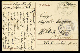 K.u.K. Haditengerészet, I.VH.  Képeslap, S.M.S. Orjen Hajó Bélyegzéssel  /  KuK NAVY WW I. Vintage Pic. P.card SMS Orjen - Used Stamps