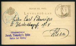 HOLICS 1894. Díjjegyes Levlap, Céges Bélyegzéssel Bécsbe Küldve, Taussky  /   Stationery  P.card Corp. Pmk To Vienna - Used Stamps