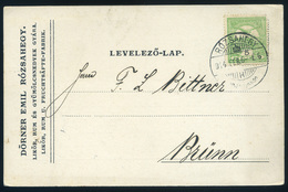 RÓZSAHEGY 1914. Céges Levlap Brünnbe Küldve , Dörner  /  Corp. P.card To Brunn, Dörner - Used Stamps