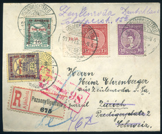 POZSONYLIGETFALU 1917. Dekoratív, Ajánlott , Cenzúrázott, Vegyes Bérmentesítésű Levél Svájcból Továbbküldve Németországb - Used Stamps