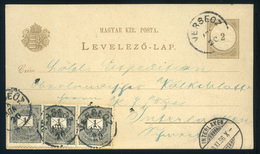 VERSEC 1896. 2Kr Díjjegyes Lap 3*1Kr Kiegészítéssel Svájcba Küldve  /  2 Kr  Stationery  Card 3*1 Kr Uprate To Switzerla - Used Stamps