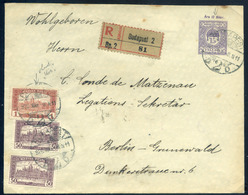 BUDAPEST 1920. Ajánlott, Kiegészített Díjjegyes Boríték Berlinbe Küldve  /  Reg. Uprated  Stationery  Cov. To Berlin - Briefe U. Dokumente