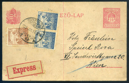 SOPRON 1922. Expressz Kiegészített Díjjegyes Levlap Bécsbe Küldve  /  Express Uprated  Stationery  P.card To Vienna - Brieven En Documenten