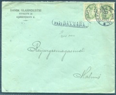 1903 Denmark Dansk Glasindustri, Copenhagen Cover - Malmo Sweden. "FRAN DANMARK" Paquebot PKXP Railway TPO - Cartas & Documentos