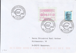 83708- EUROPE'S DAY, EURO CURRENCY SPECIAL POSTMARK ON COVER, SCHUMAN, AMOUNT RED MACHINE STAMPS, 1998, LUXEMBOURG - Lettres & Documents