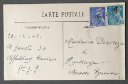 France N°407 Et 538 Sur CP Oblitérés Griffe HENDAYE - (B2490) - 1921-1960: Modern Tijdperk