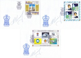 Russia.Kalmykia (local Issue).XXXIII Chess Olympiad.Set Of 3 FDC's With Original Signature Of FIDE President Iljumzhinov - FDC