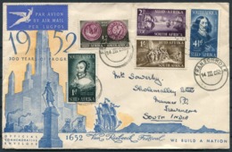 1952 South Africa Van Riebeeck Illustrated First Day Cover. Franschhoek - Travencore India - FDC