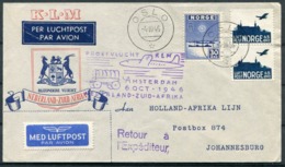 1946 Norway Oslo KLM Special Flight Cover. Amsterdam - Johannesburg. Holland, South Africa - Covers & Documents
