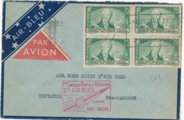 N°303 DELESSERT Bloc De 4 - PLI AIR BLEU 1er VOL PARIS TOULOUSE 25/7/35 - Lettre Avion - Cachet D'arrivée - 1960-.... Covers & Documents