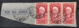 XP28 - ETIOPIA 1936 , 50 Cent Striscia Di Tre Usata Su Frammentino  (2380A) - Etiopia