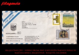 AMERICA. ARGENTINA. ENTEROS POSTALES. SOBRE CIRCULADO 1980. BUENOS AIRES. ARGENTINA-BOGOTÁ. COLOMBIA. ARQUITECTURA - Cartas & Documentos