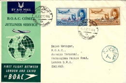 1952-  B.O.A.C. Cover  By Air Mail Fr. Stamps 7 And 20 Mills   Arab Surcharge  To England - Covers & Documents