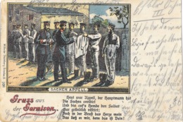 Militaria - Deutsches Militär - Gruss Aus Der Garnison - Sachen Appell (inspection) - Lithographie 1903 - Barracks