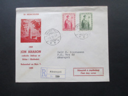 Island 1950 400. Todestag Von Bischof Arason Nr. 271 / 272 FDC Einschreiben Akureyri / Ortsbrief - Briefe U. Dokumente