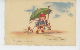 ENFANTS - Jolie Carte Fantaisie Enfant Sur La Plage Avec Chien Ours En Peluche Canari En Cage - Illustrateur CASTELLI - Castelli