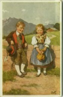 FEIERTAG KARL SIGNED 1920s POSTCARD - COUPLE OK KID IN TRADITIONAL COSTUME - EDIT AMONN ( BOLZANO ) N. N. 21577 (BG644) - Feiertag, Karl