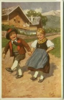 FEIERTAG KARL SIGNED 1920s POSTCARD - COUPLE OK KID IN TRADITIONAL COSTUME - EDIT AMONN ( BOLZANO ) N. N. 21576 (BG645) - Feiertag, Karl