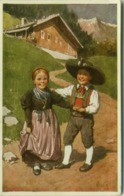 FEIERTAG KARL SIGNED 1920s POSTCARD - COUPLE OK KID IN TRADITIONAL COSTUME - EDIT AMONN ( BOLZANO ) N. N. 21575 (BG646) - Feiertag, Karl