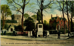 BEDS - BEDFORD - ST PETER'S CHURCH, BUNYAN STATUE And GRAMMAR PREPARATORY SCHOOL 1920  Bd200a - Bedford