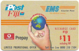 Fiji - Vodafone - Post Fiji EMS - Globe In Fingers, Cn.00350, GSM Refill 11$, Used - Fidschi