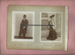 4 Photos Jaunies Collées Sur Carton Recto,verso-  Homme , Femme , Femmes 1905 - Ohne Zuordnung