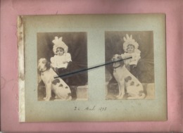 3 Photos Jaunies Collées Sur Carton Recto,verso-   Enfants   Femmes, Homme , Chien 1898 - Ohne Zuordnung