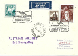 Salzburg-Venezia Premier Vol 1961 Sur Lettre, First Flight Cover. - Erst- U. Sonderflugbriefe
