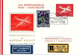 Wien-Manchester Premier Vol 1959 Sur Lettre, First Flight Cover. - First Flight Covers