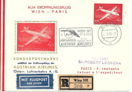 Wien-Stuttgart-Paris Premier Vol 1958 Sur Lettre, First Flight Cover. Voir 2 Scan - Premiers Vols