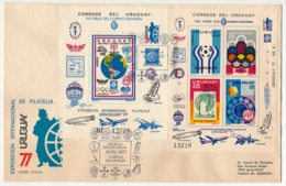 URUGUAY - Enveloppe FDC - Exposition Internationale De Philatélie 1977 - Deux Blocs Feuillets - SUP - Filatelistische Tentoonstellingen
