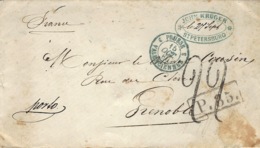 1860- Buster From St Petersburg To Grenoble ( France )  " Porto" + P.35  + Rating Mark 22 D. Tampon - Marques D'entrées