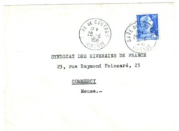 GARE De COUTRAS Gironde Lettre 20 F Muller Bleu Yv 1011B Ob Recette Lautier A7 - Lettres & Documents