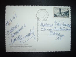 CP Pour La FRANCE TP CLOCHER ROMAN DE SAINTE COLOMA 12F OBL. HEXAGONALE Tiretée 12-6 1958 ST JULIEN DE LORIA - Cartas & Documentos