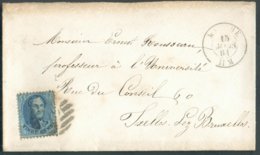 N°15 - Médaillon 20 Centimes Bleu, Obl. P.79 à 8 Barres Sur Enveloppe De MARCHE Le 15 Mars 1864 Vers Ixelles. - TTB 1477 - 1863-1864 Medaillen (13/16)