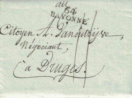 Pli De Bayonne =>Bruges. 15 Frimaire An 10 (6 Octobre 1801) Adressé à Mr Vanoûtrijse Signé Lacoste - 1794-1814 (Periodo Francese)