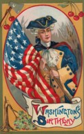 George Washington's Birthday Holiday, Washington With US Flag, C1900s/10s Vintage Embossed Postcard - Presidenten